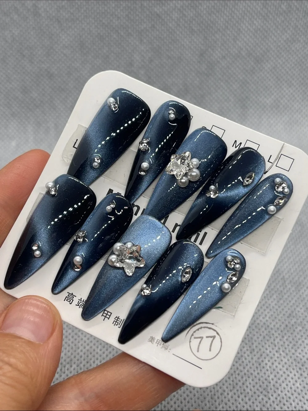 L size Elegant blue and Silver Nail Art Set